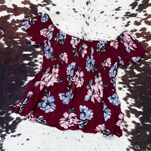 Kendall & Kylie Tops - Kendall & Kylie Purple Floral Off the Shoulder Top
